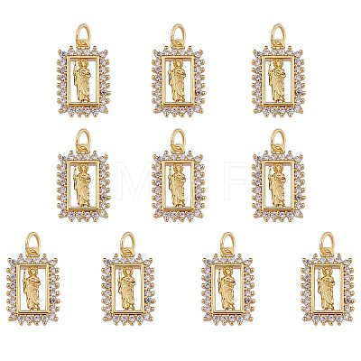 Rack Plating Brass Micro Pave Clear Cubic Zirconia Pendants ZIRC-SZ0004-25-1