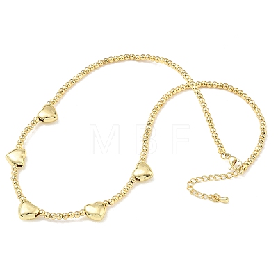 Brass Round Heart Beaded Necklaces NJEW-Z120-01G-1