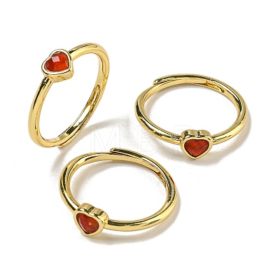 Heart Natural Mixed Stone Adjustable Rings RJEW-Q818-02G-1