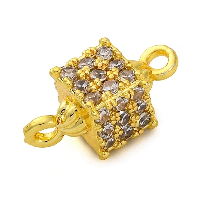 Brass Micro Pave Cubic Zirconia Cube Links Connector Charms KK-A230-04G-1