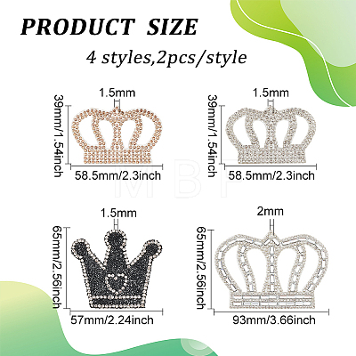 8Pcs 4 Style Crown Shape with Heart Hotfix Rhinestone DIY-FG0004-26-1