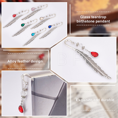 Glass Teardrop Birthstone Pendant Bookmarks AJEW-PH01546-1