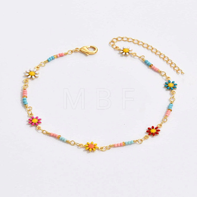 Flower Brass Enamel Link Anklets WG09DCF-01-1