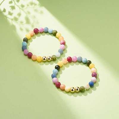 Natural & Synthetic Mixed Gemstone Round Beaded Stretch Bracelet for Women BJEW-JB08371-1