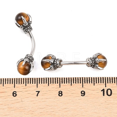 316 Stainless Steel Dragon Claw with Natural Stone Ball Curved Barbell Belly Rings AJEW-C044-06AS-01-1