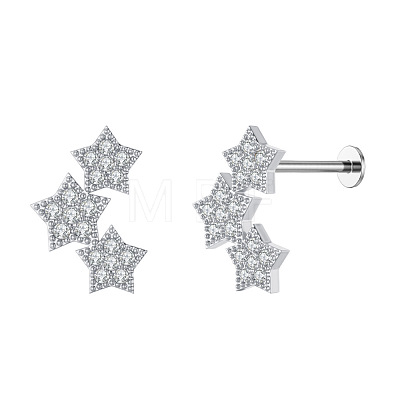 316L Surgical Stainless Steel Micro Pave Clear Cubic Zirconia Cartilage Earrings WGEC19D-15-1