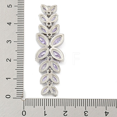 Brass Pave Lilac Cubic Zirconia Flower with Leaf Links Connector Charms KK-P277-52P-03-1