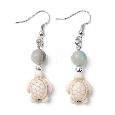 Synthetic Turquoise & Natural Flower Amazonite Dangle Earrings with Brass Pins for Women EJEW-JE05316-1