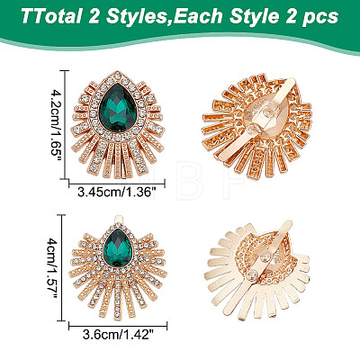 ARRICRAFT 4Pcs 2 Styles Peacock Feather Alloy Rhinestone Shoe Buckle Clips AJEW-AR0001-83-1