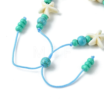 Turtle & Starfish Dyed Synthetic Turquoise Slider Bracelets BJEW-JB10279-01-1