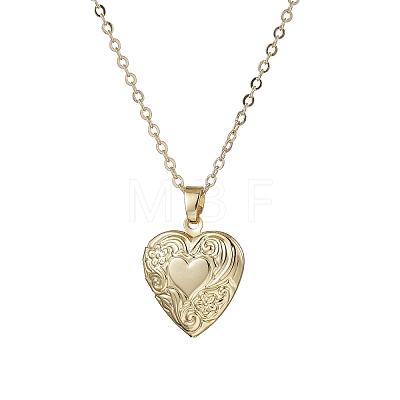 Brass Flower Heart Locket Pendant Cable Chain Necklaces for Women NJEW-JN05235-1