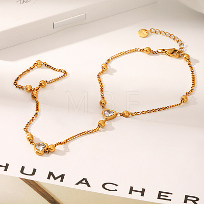 304 Stainless Steel Pave Clear Cubic Zirconia Heart Link Ring Bracelets for Women WGBEB4D-01-1
