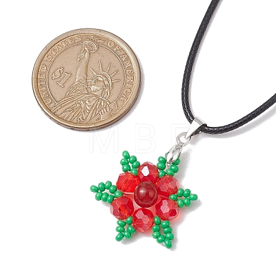 Natural Carnelian(Dyed & Heated) & Glass Snowflake Pendant Necklaces NJEW-JN05054-01-1