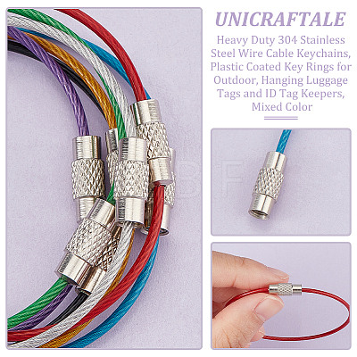 Unicraftale 42Pcs 7 Colors Heavy Duty 304 Stainless Steel Wire Cable Keychains FIND-UN0002-54-1