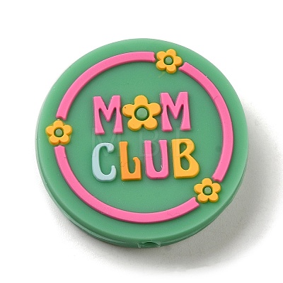 Flat Round with Word Mom Club Silicone Focal Beads SIL-Q025-02C-1