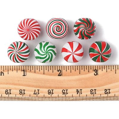 42Pcs 7 Colors Christmas Theme Printed Natural Wooden Beads WOOD-FS0001-04-1