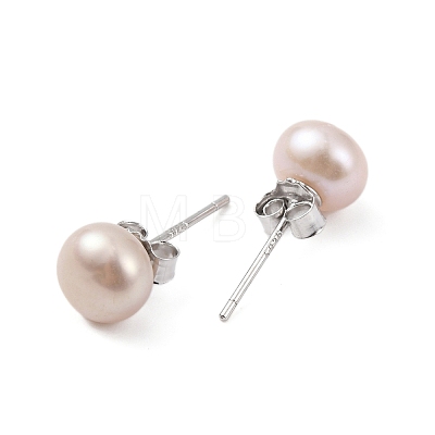 Natural Pearl Round Bead Stud Earrings EJEW-E298-01C-03P-1