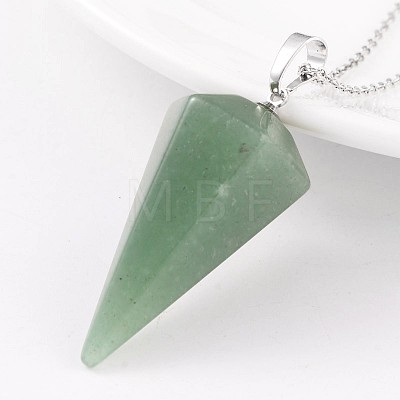 Cone Pendulum Platinum Tone Brass Green Aventurine Pendants G-F267-05B-1