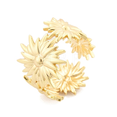 Flower Brass Cuff Rings for Women RJEW-B119-14G-03-1