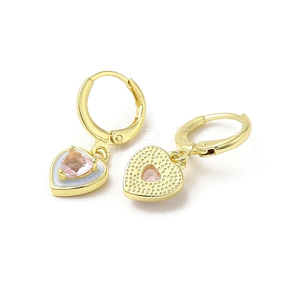 Heart Real 18K Gold Plated Brass Dangle Leverback Earrings EJEW-L268-025G-03-1