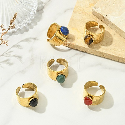 Natural Carnelian/Black Agate/Tiger Eye/Lapis Lazuli/Moss Agate Cuff Open Rings RJEW-JR01079-02-1