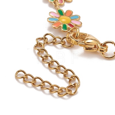 Enamel Daisy Link Chains Bracelet BJEW-P271-01G-02-1