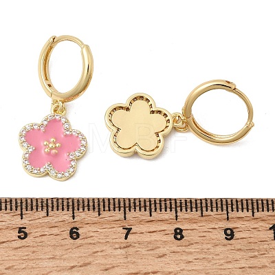Brass Micro Pave Clear Cubic Zirconia Enamel Hoop Dangle Earrings EJEW-G471-07G-1