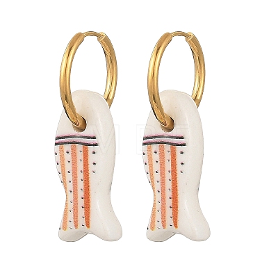 Handmade Porcelain & 316L Surgical Stainless Steel Hoop Dangle Earrings EJEW-JE07530-1