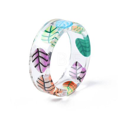 Transparent Resin Leaf Finger Ring for Women RJEW-T022-021-1