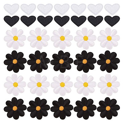 Gorgecraft 60Pcs 4 Style Sunflower & Love Heart Shape Computerized Embroidery Cloth Iron on/Sew on Patches DIY-GF0006-77-1