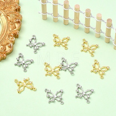 2Pcs 2 Colors Brass Pave Clear Cubic Zirconia Connector Charms KK-YW0004-27-1