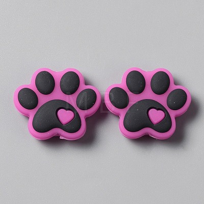 Dog Paw Print Food Grade Eco-Friendly Silicone Beads LS-SIL-WH0008-45E-1