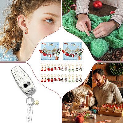 Alloy Enamel Tree & Gifts Box & Penguin & Snowman & Stocking & Glove Pendant Locking Stitch Markers HJEW-AB00066-1