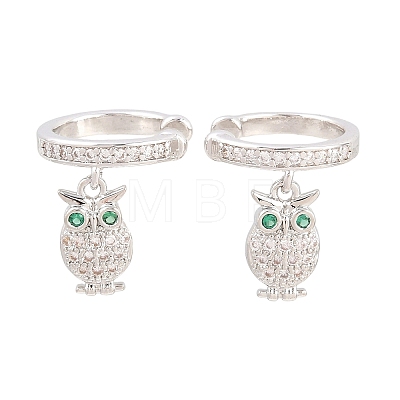 Owl Brass Micro Pave Cubic Zirconia Cuff Earrings EJEW-Z164-01P-1