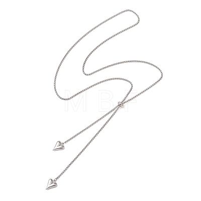 Adjustable Alloy Heart Pendant 304 Stainless Steel Box Chain Lariat Necklaces for Women NJEW-JN05902-02-1