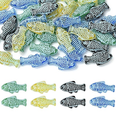 40Pcs 4 Colors Painted Transparent Glass Beads GLAA-CJ0003-02-1