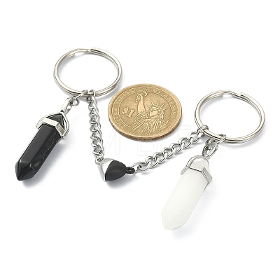 Natural Black Obsidian & White Jade Bullet Keychain KEYC-TA00016-1