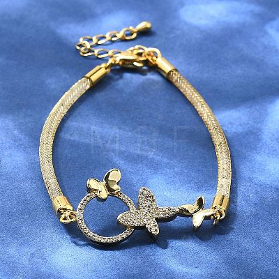 Brass Micro Pave Clear Cubic Zirconia Link Bracelets for Women BJEW-A029-01B-G-1