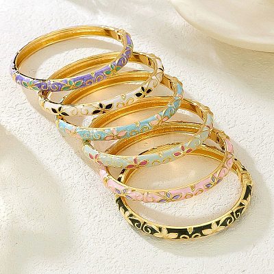 Brass Alloy Hinged Bangles for Women BJEW-K290-01A-G-1