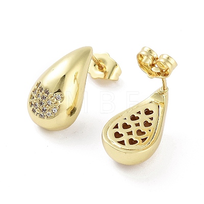 Teardrop Rack Plating Brass Cubic Zirconia Stud Earrings for Women EJEW-B047-02G-04-1