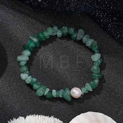 Natural Green Aventurine Chips Stretch Bracelets for Women BJEW-JB11343-09-1