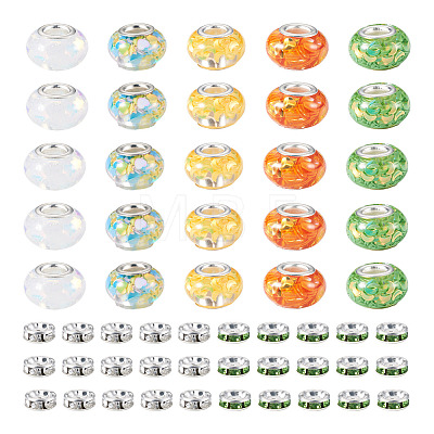 50Pcs 5 Colors Transparent Resin Rondelle European Beads RESI-TA0005-63A-1
