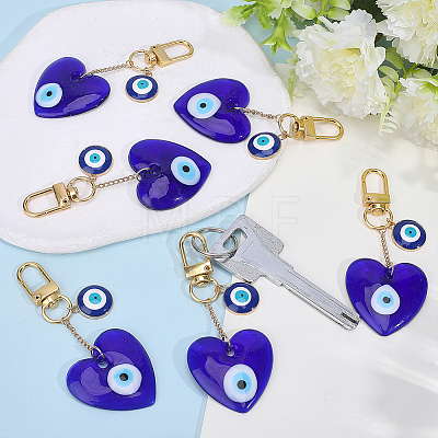 6Pcs Heart Handmade Evil Eye Lampwork Pendant Decorations HJEW-ME00102-1
