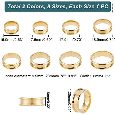   16Pcs 16 Style 201 Stainless Steel Grooved Finger Ring Settings STAS-PH0004-39-1