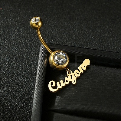 316L Surgical Stainless Steel Crystal Rhinestone Customized Letter Dangle Bell Rings WG2E06F-02-1