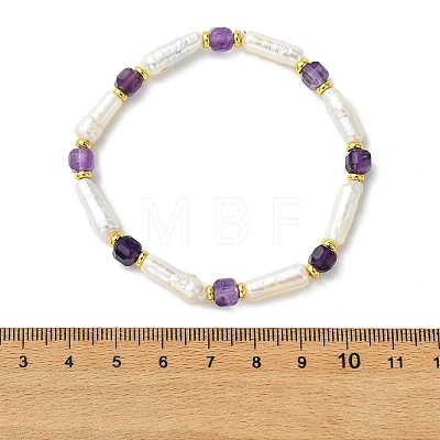 Natural Amethyst & Cultured Freshwater Pearl Beaded Bracelets BJEW-JB14045-03-1