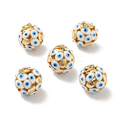 Round with Evil Eye Brass Enamel Pendants KK-G419-15G-05-1