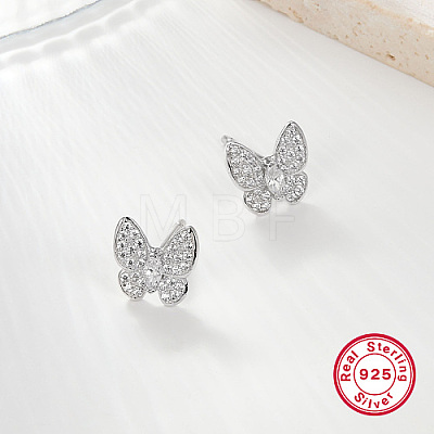 Butterfly Rhodium Plated 925 Sterling Silver Micro Pave Cubic Zirconia Stud Earrings DX6488-1-1