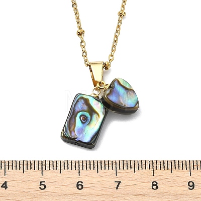 Natural Paua Shell Rectangle Heart Pendant 304 Stainless Steel Satellite Chain Necklaces for Women NJEW-JN06186-1
