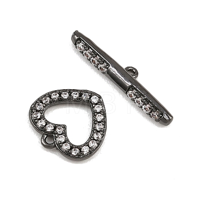 Heart Brass Micro Pave Clear Cubic Zirconia Toggle Clasps KK-G548-37-1
